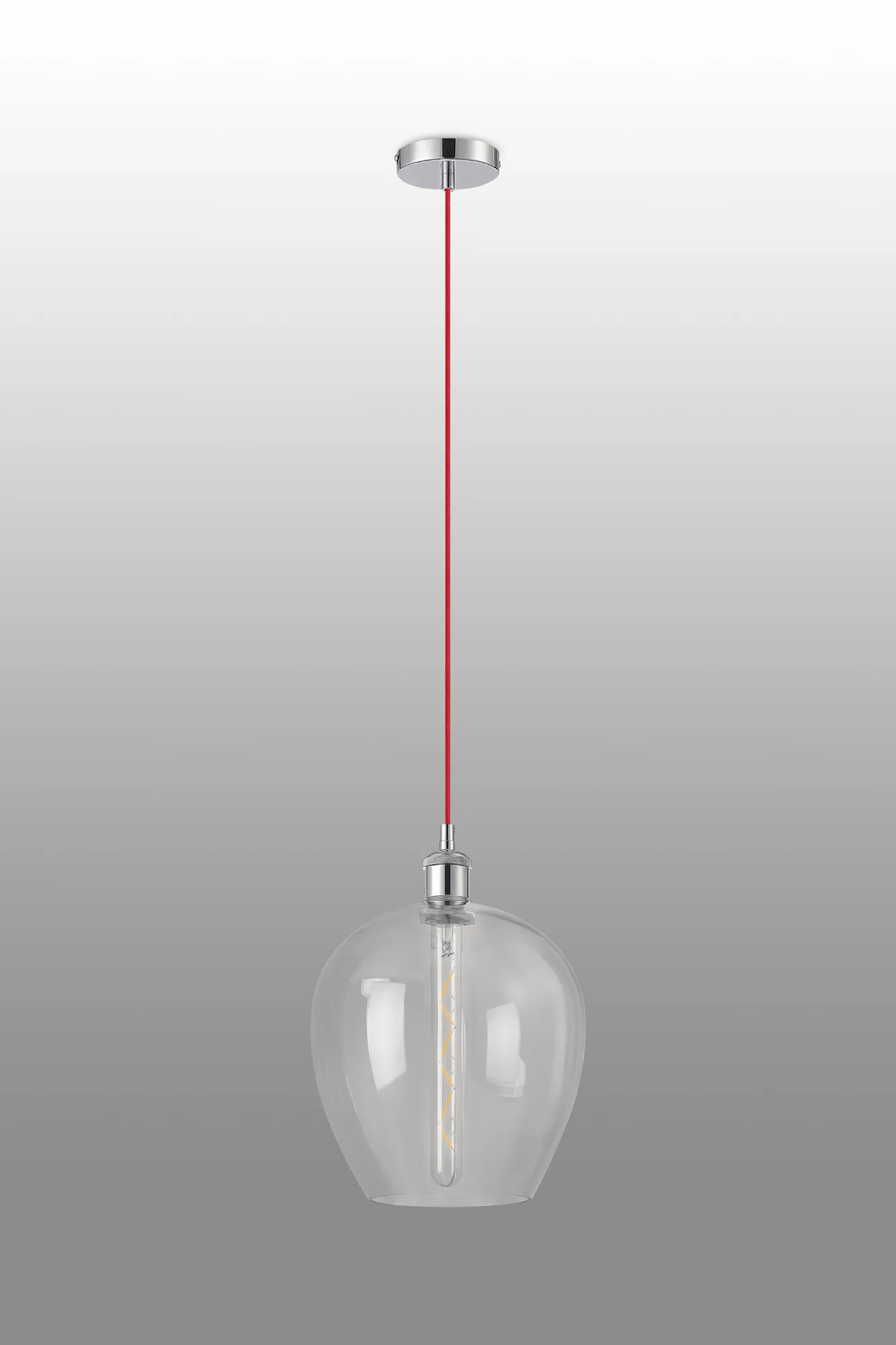 Cawdor Single Pendant, 1 Light E27, Polished Chrome/Red/Clear Wine Glass DK1104  Deco Cawdor